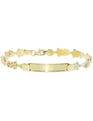 14k Tricolor Gold, Stampado Hollow Flower ID Kdis Children Bracelet 6mm Wide