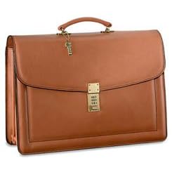 Buy Jack Georges Belting Leather Triple Gusset Flap Over Briefcase Brn by JACK GEORGES