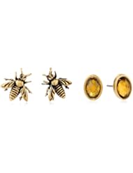 Lucky Brand "Mar14 Buzz Worthy Ears Rings" Bee and Set Stone Stud Earrings