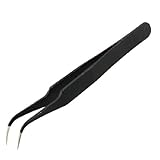 uxcell 帯電防止ピンセット　ベントカーブ先　先のとがった　ブラック　シルバートーン　12.5cm長