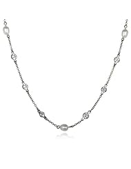 Pearl Stationed Necklace with White CZ-48"