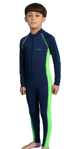 Boys sun protection swimwear stinger suit full body navy lime