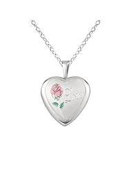 Sterling silver Heart Shaped Locket w/ Rose "Love" Necklace