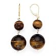 14k Gold, Tiger's Eye Double-Bead Drop Earrings