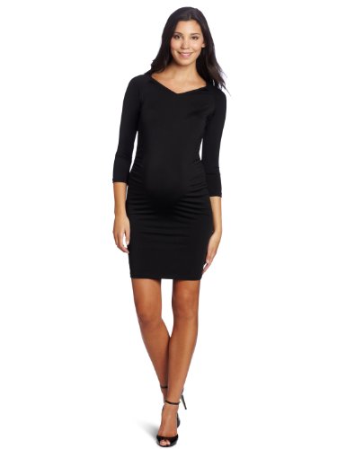 Three Seasons Maternity Women's Solid V-Neck Side Rouche Dress