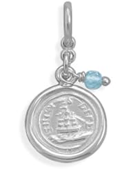 Sterling Silver Such is Life Ship and Blue Topaz Charm