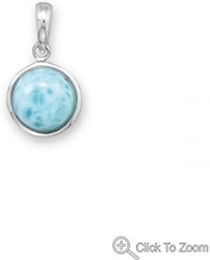 Rhodium Plated Round Larimar Pendant