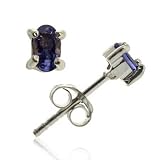 Sterling Silver Tanzanite cz Stone Oval Stud Earrings