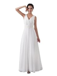 V-neck Chiffon Full Length Sleeveless Applique Wedding Dress 
