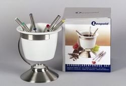 Schokoladenfondue Set aus Edelstahl und Keramik 
