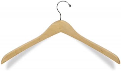 Case of 50 New Natural Oak Contoured Wood Coat Hanger with Chrome Hook 17 Inch