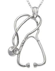 Solid 0.925 Sterling Silver Stethescope Charm Pendant Necklace
