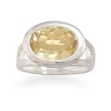 Sterling Silver Sideways Oval Citrine Ring