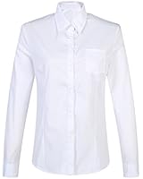 Halife Women's Lapel Collar White Button Down Shirt Long Sleeve