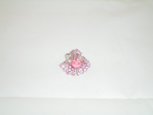 Ring Adjustable with crystals and simulated pearl PINK