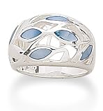 Inlaid Blue Mother of Pearl Leaf Design Ring