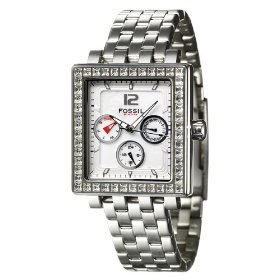 Fossil #BQ9366 Women's Rectangular Multi Function Glitz Blue Dial Watch