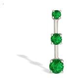 14K White Gold Genuine Round Emerald 3-Stone Pendant