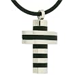 Cross Pendant Necklace Stainless Steel Black Rubber Design Polished Finish by Bucasi
