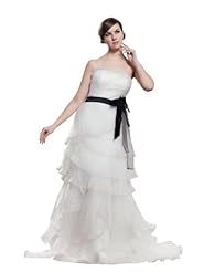 A-line Strapless Spring Summer Fall Organza  Tiered Pleated  Dress with a Chapel Train  with a Brush/Sweep Train  With a Ribbon  and a Sash  and Ruffles