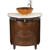 Walnut Finish Marble Top Glass Basin Sink Console