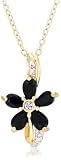 Yellow Gold Overlay Sterling Silver Sapphire & Diamond Accent Flower Pendant, 18