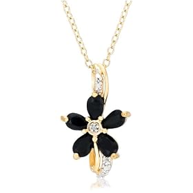 Yellow Gold Overlay Sterling Silver Sapphire & Diamond Accent Flower Pendant, 18"