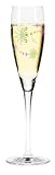 Champagne Glass, Pearls, Green Snowflakes, Designer Color Enamel Prosecco Flute in Gift Box