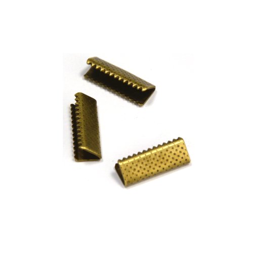 16mm or 5/8 inch No Loop Ribbon Clamp Crimps -- Antique Bronze