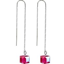 Handcrafted Silver FUCHSIA AURORA Box Chain Threader Earrings MADE WITH SWAROVSKI ELEMENTS