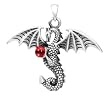 Dragon Pendant with Red Crystal - Pewter - 1.5'' Height