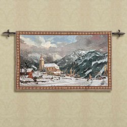 Winter Mountain Chapel Wall Tapestry by Luxury Lane
