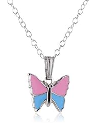 Sterling Silver Childrens Pink and Blue Butterfly Pendant Necklace , 15"