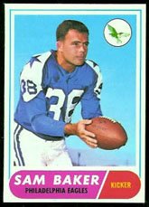 1968 Topps Regular (Football) Card# 32 Sam Baker of the Philadelphia Eagles VG Condition