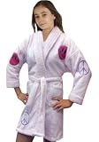 Peace Sign & Fuchsia Smiley Appliqued Plush Microterry Girl's Bathrobe, 100% Polyester, Lt. Pink