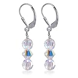 Adorable Clear Genuine Swarovski Crystals Sterling Silver Leverback 1.5 Long Dangle Earrings