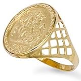 Jewelco London 9ct Solid Gold Half Sovereign Size X St George Coin Ring Size X 3g