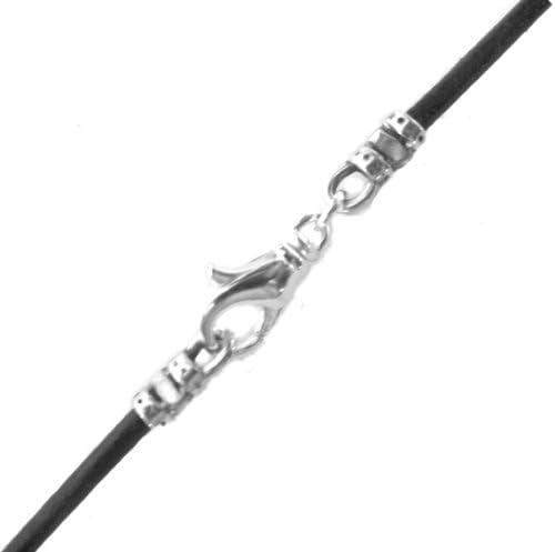2mm Silver Plated Fancy Ends and Lobster Clasp Leather Necklace 24 Inches Black
