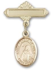 14K Gold Baby Badge with St. Teresa of Avila Charm and Polished Badge Pin