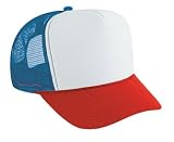 Professional Style Polyester Foam Front High Crown Golf Style Mesh Back Two Tone Adjustable Hat Cap - Red/White/Royal