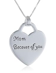 Sterling Silver "Mom Because Of You, I Have Memories To Last Forever" Reversible Heart Pendant Necklace , 18"