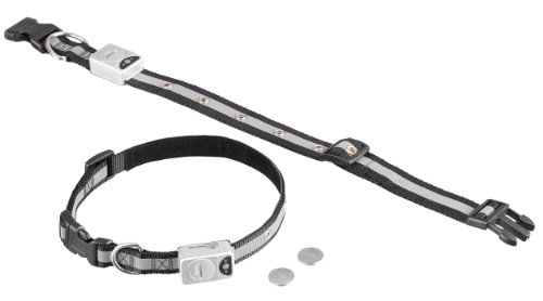 Nobby 78213 LED Blinkhalsband L, 25 mm, 55-70 cm, schwarz mit Reflektorstreifen