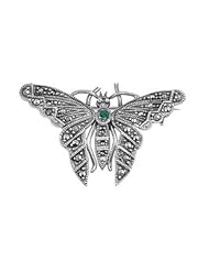 Emerald Green Butterfly Italian .925 Sterling Silver Brooches / Pin (24mm)