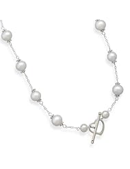 16 Inch White Cultured Freshwater Pearl Heart Toggle Necklace