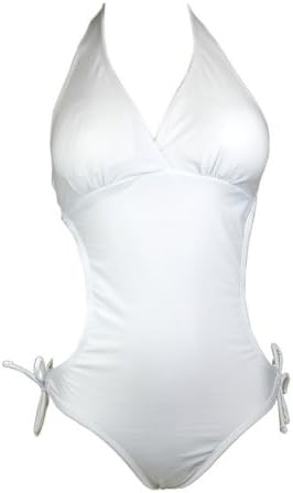 Marin West Women's Curved Waist Halter Monokini Swimsuit Size - Small,Color - White,Color - WHT