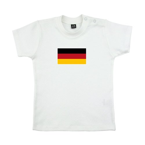 Baby – Kleinkinder T-Shirt – Deutschlandfahne in SCHWARZ-ROT-GOLD – Textil white / Motiv farbig Gr. 3-6 Monate
