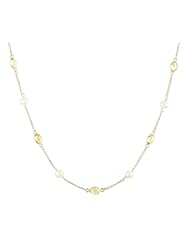 Sterling Silver with 10 Freshwater Pearls and 7 Citrine Oval Cabochon Necklace, 18"