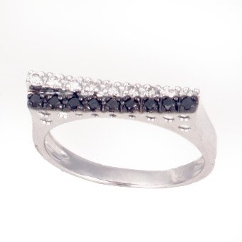 14K Black & White Diamond Bar Ring