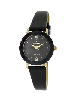 Le Chateau #955L Women's Gold Tone Black Elegant Slim Leather Strap Watch