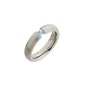 4mm D Shape Titanium Brushed Metal Ring With A Tension Set Blue Topaz - Size L